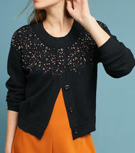 Load image into Gallery viewer, Anthropologie Sweater Womens Small Black Cardigan Crop Beaded Stars Snap Front