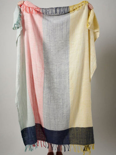 Anthropologie Throw Large Blanket Colorblock Fringed 60 x 70 LIghtweight
