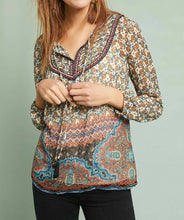 Load image into Gallery viewer, Anthropologie Top Womens Large V-Neck Long Sleeve Chiffon Paisley Blouse