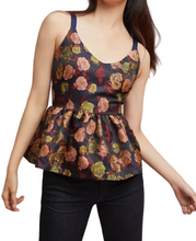 Load image into Gallery viewer, Anthropologie Top Womens Small Black Sleeveless Floral Jacquard Peplum Tank