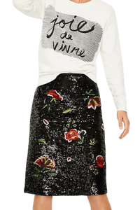 Anthropologie Women's A-Line Knee Length Floral Sequin Black Cocktail Skirt