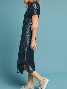 Anthropologie Dress Womens Extra Small Blue Sequin Boat Neck Short Sle – Luxe Fashion Finds