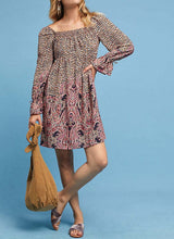 Load image into Gallery viewer, Anthropologie Women&#39;s Square Neck Empire Waist Paisley Mini Tunic Dress, S