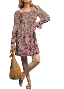 Anthropologie Women's Square Neck Empire Waist Paisley Mini Tunic Dress, S