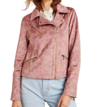 Load image into Gallery viewer, Anthropologie Women’s Moto Crop Jacket in Vegan Suede Leather Tie-Dye Pink