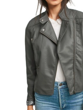 Load image into Gallery viewer, Anthropologie Women&#39;s Moto Vegan Faux Leather Cropped Jacket, Gray - XS