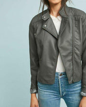 Load image into Gallery viewer, Anthropologie Jacket Womens Extra Small Gray Moto Cropped Vegan Faux Leather