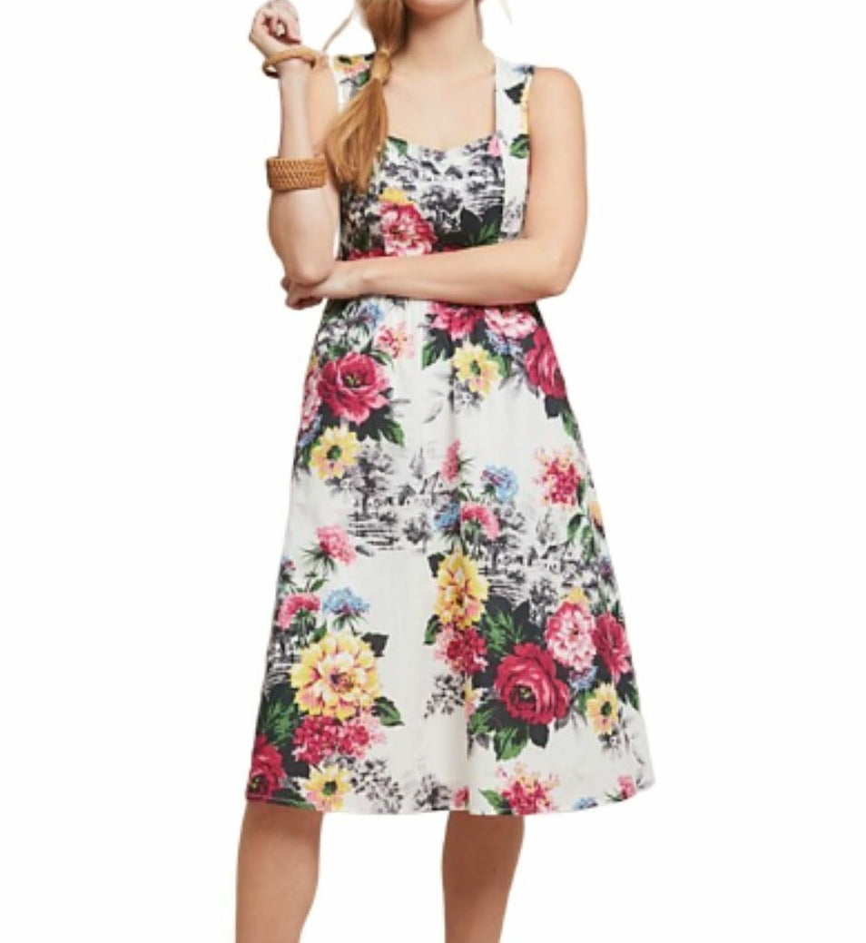 Anthropologie Women's Sleeveless A-line 50's Rose Floral Cotton Dress – 12