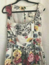 Load image into Gallery viewer, Anthropologie Dress Womens 12 White Floral Sleeveless A-line 50&#39;s Rose Cotton