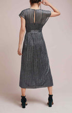 Load image into Gallery viewer, Anthropologie Moulinette Soeurs Pleated Metallic Wrap Blue Shimmer Midi Dress -0