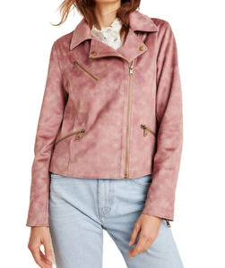 Anthropologie Women’s Moto Crop Jacket in Vegan Suede Leather Tie-Dye Pink