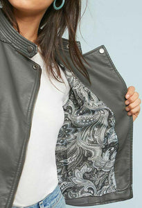 Anthropologie Women's Moto Vegan Faux Leather Cropped Jacket, Gray - XS