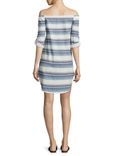 Load image into Gallery viewer, Bella Dahl Dress Womens Small Blue Off Shoulder Roll Tab Sleeve Cotton Striped (3).png