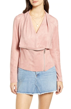 Load image into Gallery viewer, Anthropologie Jacket Womens PInk Moto Crop Asymmetric Zip Micro Suede Draped
