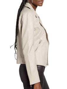 Blanknyc Women’s Moto Vegan Faux Leather Crop Off White Jacket - Large