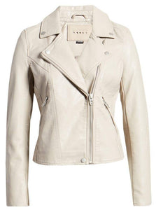Blanknyc Women’s Moto Vegan Faux Leather Crop Off White Jacket - Large