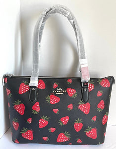 Coach Gallery Tote Womens Black Leather Canvas Shoulder Bag Wild Strawberry CH510