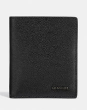 Load image into Gallery viewer, Coach Men’s Billfold Slim Bifold Compact Wallet, Black Grain Leather #66833 Boxed