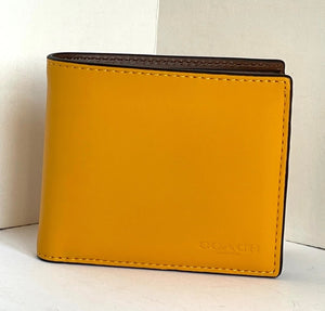 Coach Men’s 3 In 1 Billfold ID Wallet Signature Canvas Leather, Yellow C4333