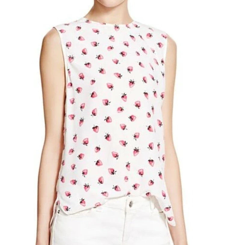 Equipment Top Womens Extra Small Sleeveless Silk Lyle Strawberry Print White Tank