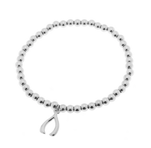 Foxy Originals Bracelet Womens Silver Plated Beaded Wishbone Charm
