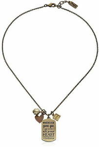 Foxy Originals “Dream” Confucius Mantra Brass Plated Pendant Necklace, Gold