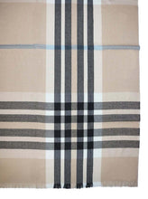 Load image into Gallery viewer, Fraas Throw Blanket Large Beige Plaid Cashmink Woven 60 x 70 Fringe Oeko-Tex