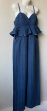 Load image into Gallery viewer, Anthropologie Jumpsuit Womens Blue Denim Sleeveless Peplum Ruffled Striped