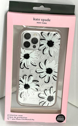 Kate Spade iPhone 12 & 12PRO White/Black Daisy Glitter Clear Hardshell Case, NIB