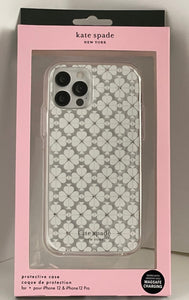 Kate Spade iPhone 12 & 12PRO White Glitter Spade Flower Hardshell Case, NIB