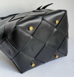 Etienne Aigner Womens Ella Satchel Crossbody Woven Black Leather with Wristlet