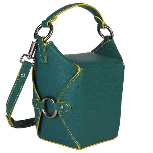 Jeff Wan Crossbody Womens Lunch Box 11 Green Leather Top Handle Mini Bag