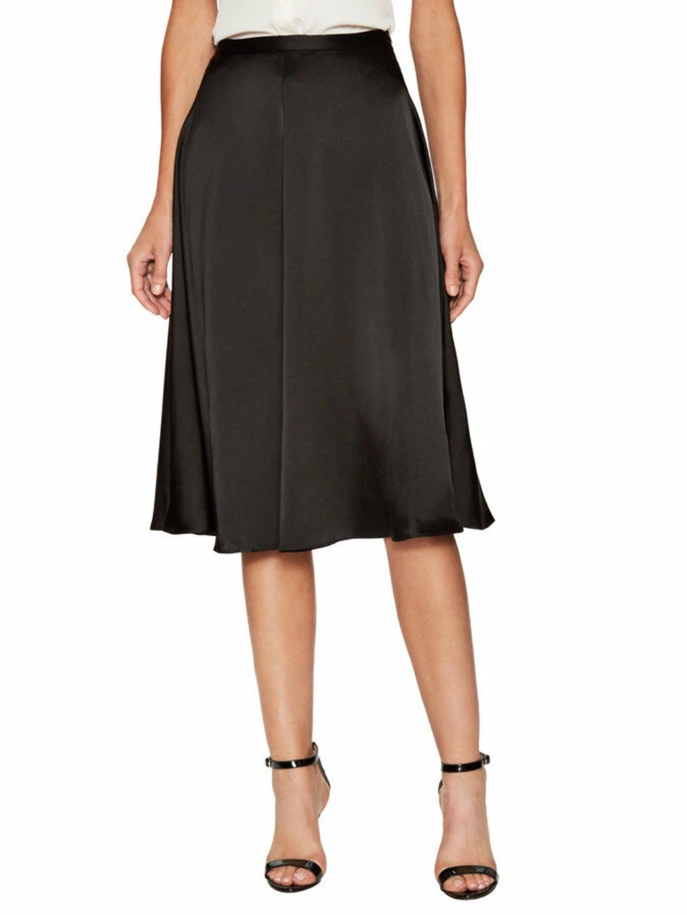 Jill Stuart Women's A-Line Knee Length Black Satin Cocktail Skirt - 8