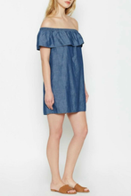 Load image into Gallery viewer, Joie Dress Womens Extra Small Blue Shift Mini Off the Shoulder Nilima Cotton
