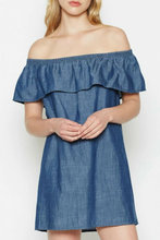 Load image into Gallery viewer, Joie Dress Womens Extra Small Blue Shift Mini Off the Shoulder Nilima Cotton