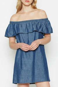 Joie Dress Womens Extra Small Blue Shift Mini Off the Shoulder Nilima Cotton