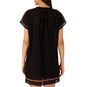 Joie Dress Womens Large Black Short Sleeve Lucretia Mini Cotton Embroidered