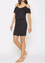 Load image into Gallery viewer, Joie Tahlia Cold Shoulder Black Stretch Cotton Jersey Short Blouson Dress