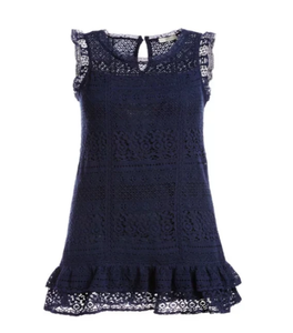 Joie Women's Lindell Shift Dress,, Sleeveless Cotton Lace Ruffle Blue - Large