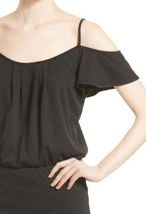 Joie Tahlia Cold Shoulder Black Stretch Cotton Jersey Short Blouson Dress