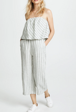 Load image into Gallery viewer, Joie Jumpsuit Womens Small Strapless Wide Leg Crop linen Striped Off White Brogan