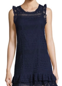 Joie Women's Lindell Shift Dress,, Sleeveless Cotton Lace Ruffle Blue - Large