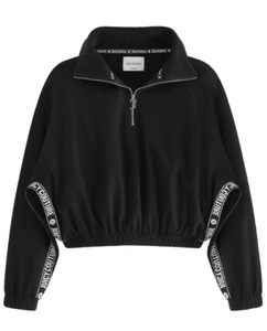 Juicy Couture Women's Cropped Sweatshirt Half Zip Raglan Black Fleece - Large