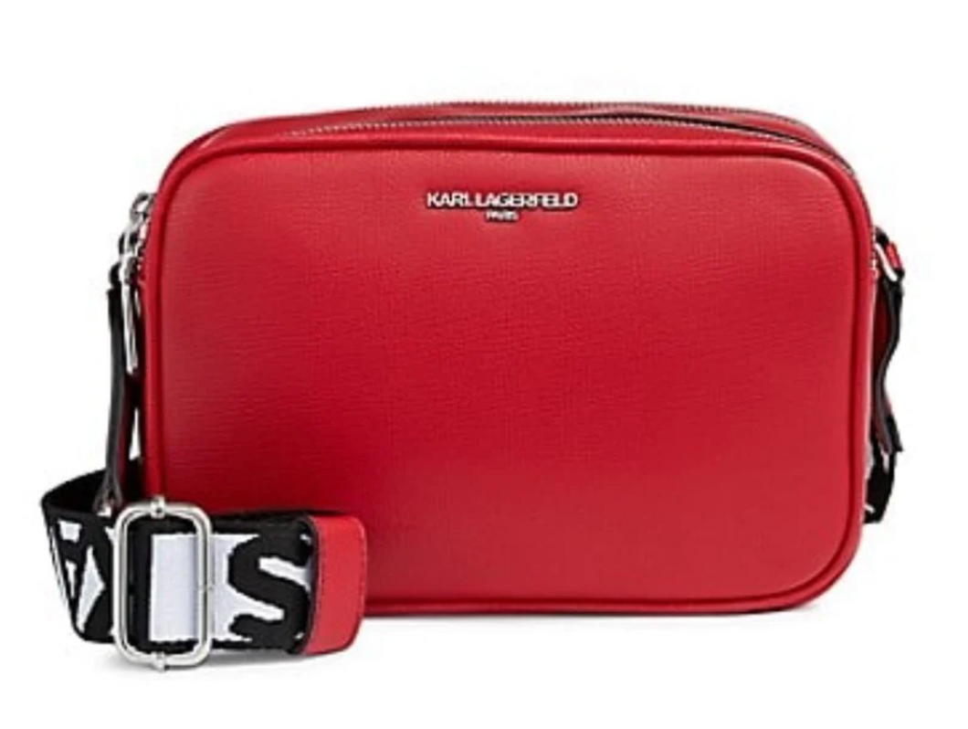 Karl Lagerfeld Crossbody Womens Red Camera Bag Maybelle Double Zip Vegan