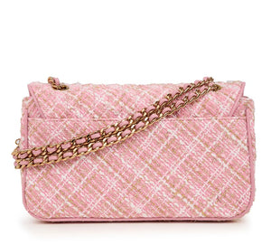Karl Lagerfeld Shoulder Bag Womens Pink Agyness Boucle Quilted Flap Turnlock