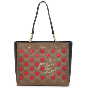 KARL LAGERFELD PARIS Crossbody Bag Clutch Wallet Purse Brown Red Heart