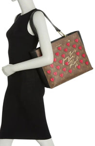 Karl Lagerfeld Adele Tote Shoulder Bag Womens Brown Large Heart Vegan Leather