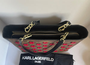 Karl Lagerfeld Tote Womens Brown Large Shoulder Bag Adele Heart Vegan Leather