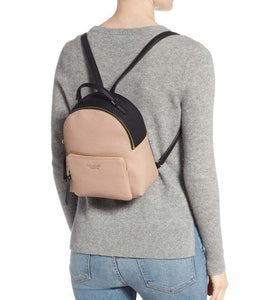 Kate Spade Backpack Womens Small Beige Keleigh Pebbled Leather Black Trim Bag