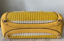Load image into Gallery viewer, Kate Spade Crossbody Womens Yellow Mini Knott Leather Straw Stripe Satchel